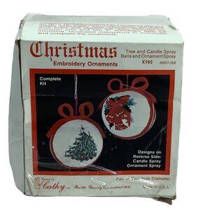 Vtg Crewel by Cathy Christmas Embroidery Ornaments Kit Tree Candle Bells 2 Inch